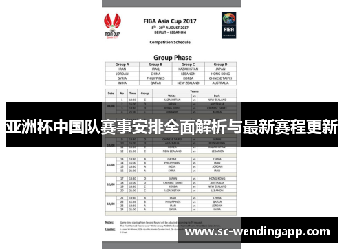 亚洲杯中国队赛事安排全面解析与最新赛程更新